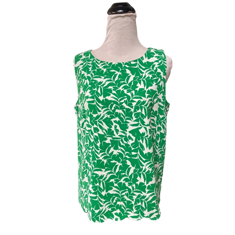 J.Crew Womens Green White Leaf Print Scalloped Hem Tulip Back Shell Top Small